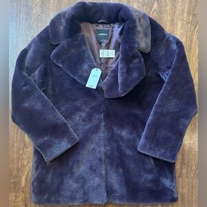 Express Women’s Faux Fur Eggplant Purple Jacket M $176